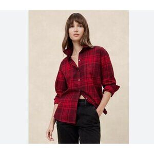 Banana Republic Factory Classic Flannel Shirt Red Plaid Long Sleeve Button Up M